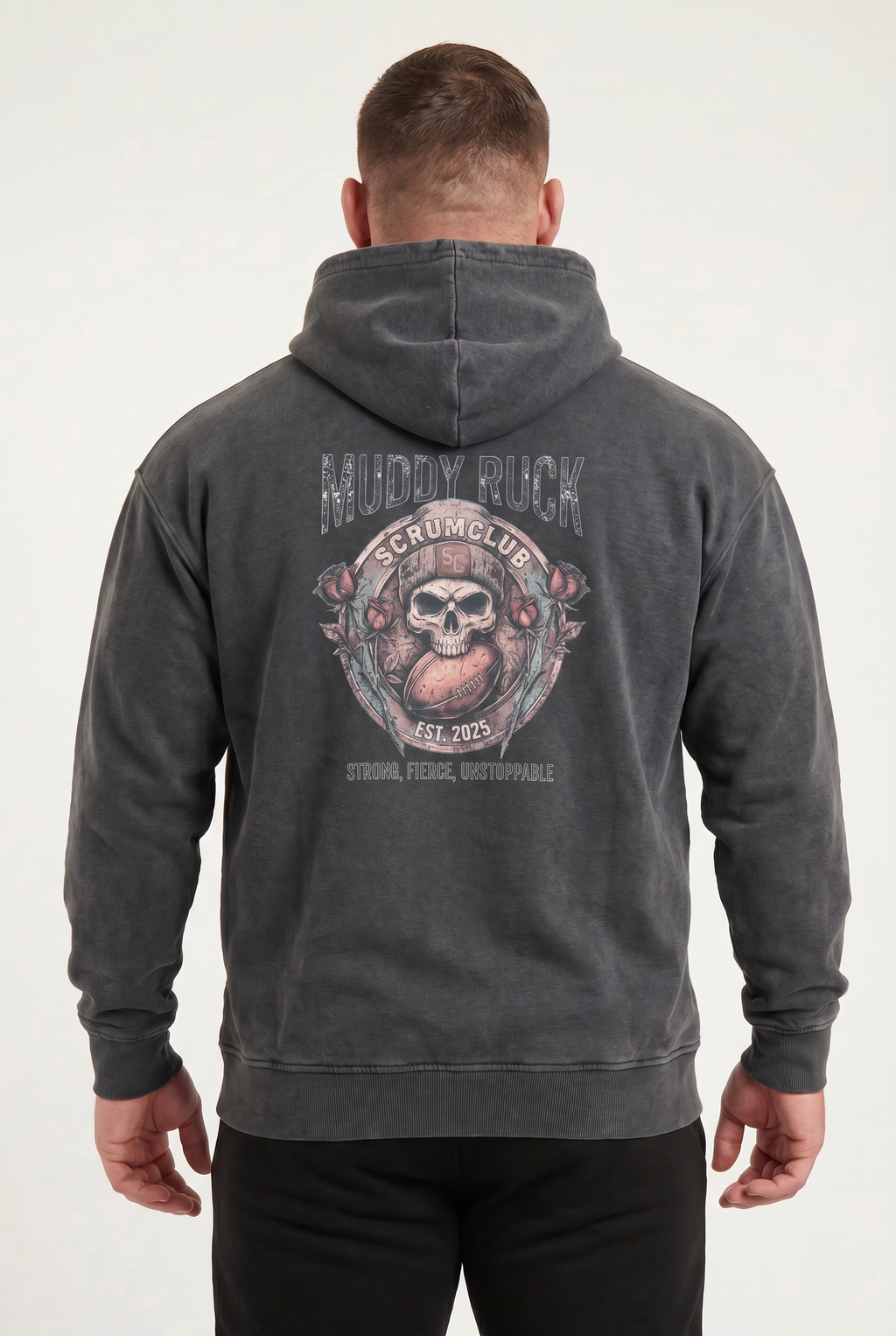 Mucky Ruck Hoodie, Washed Black, ScrumClub