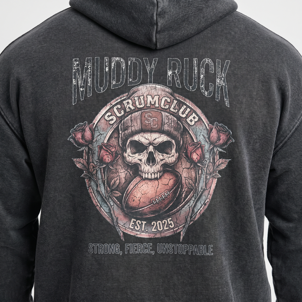 Mucky Ruck Hoodie, Washed Black, ScrumClub