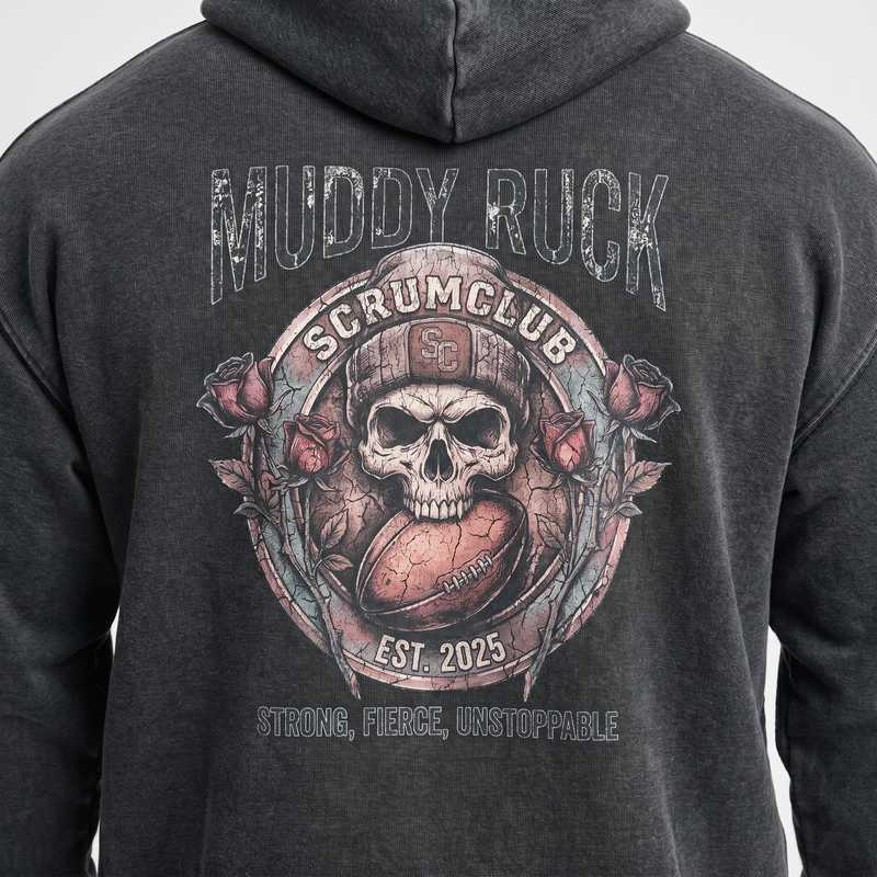 Mucky Ruck Hoodie, Washed Black, ScrumClub