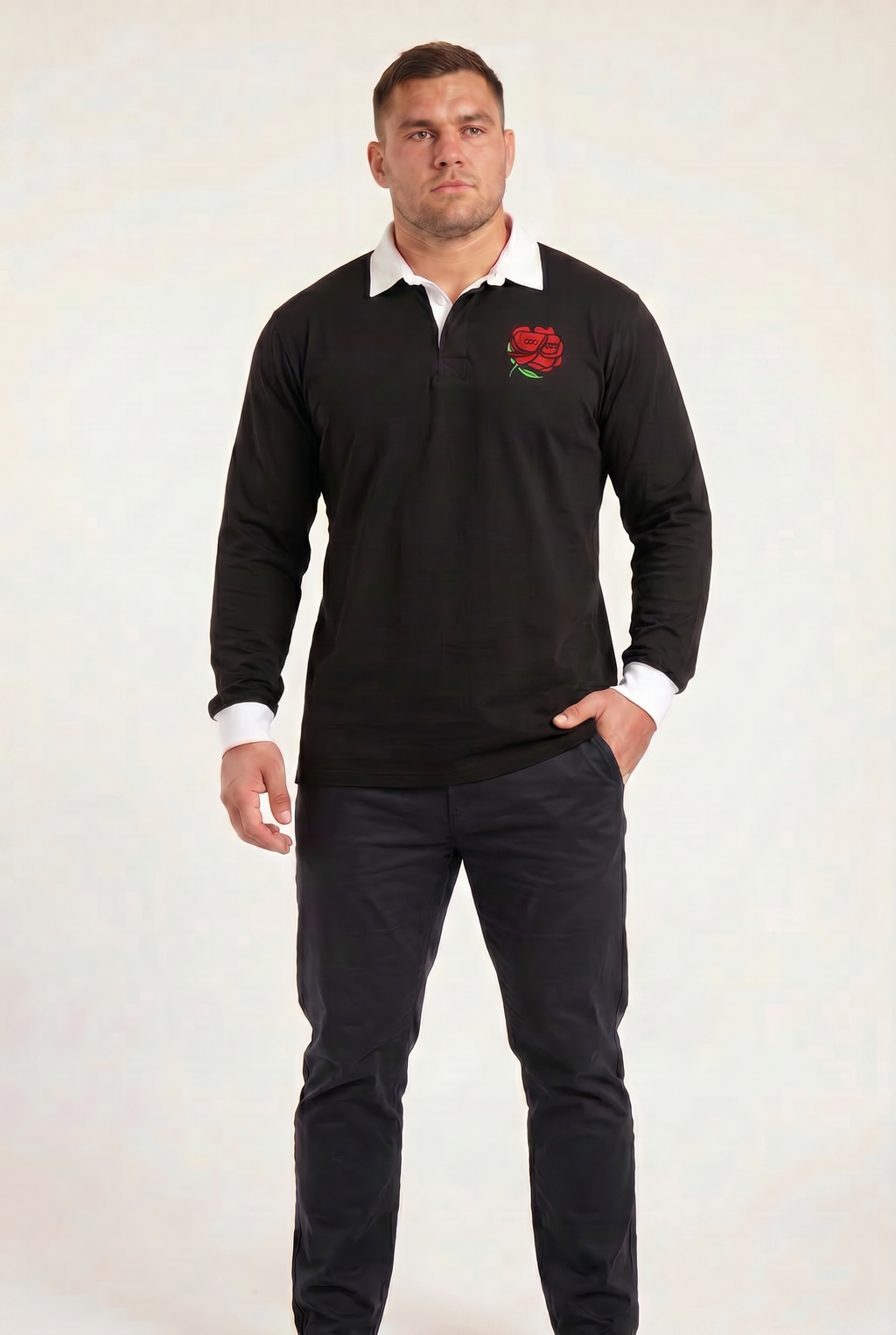 Heritage Rose Rugby Shirt, Navy, ScrumClub