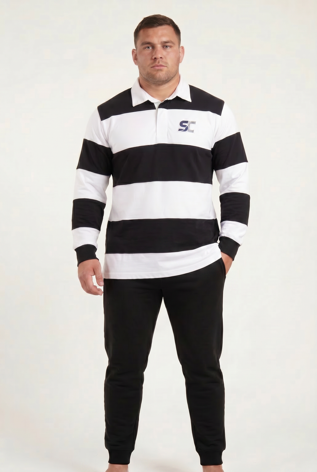 SC Long-Sleeve Rugby Top, Blue and White Stripe, ScrumClub
