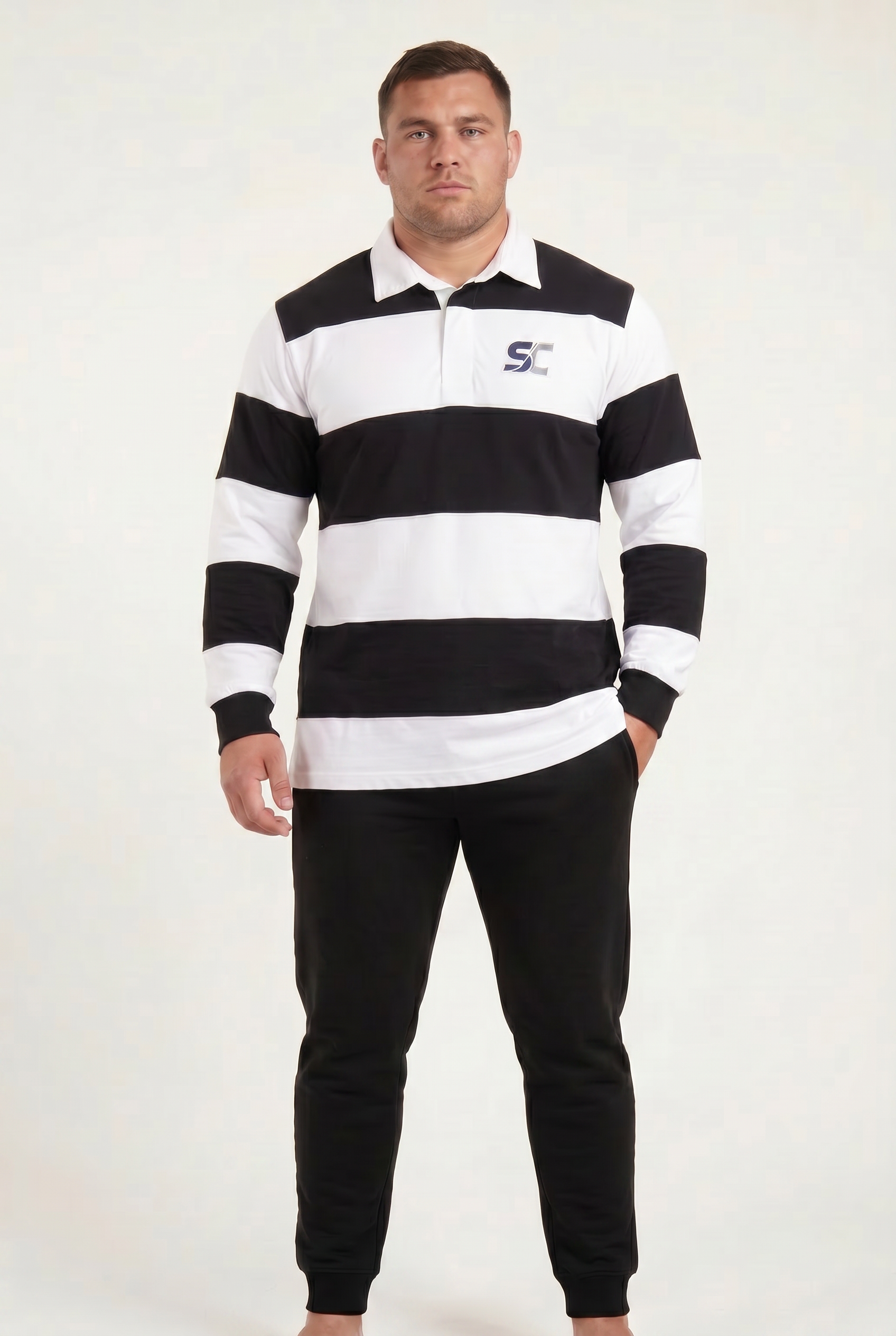 SC Long-Sleeve Rugby Top, Blue and White Stripe, ScrumClub