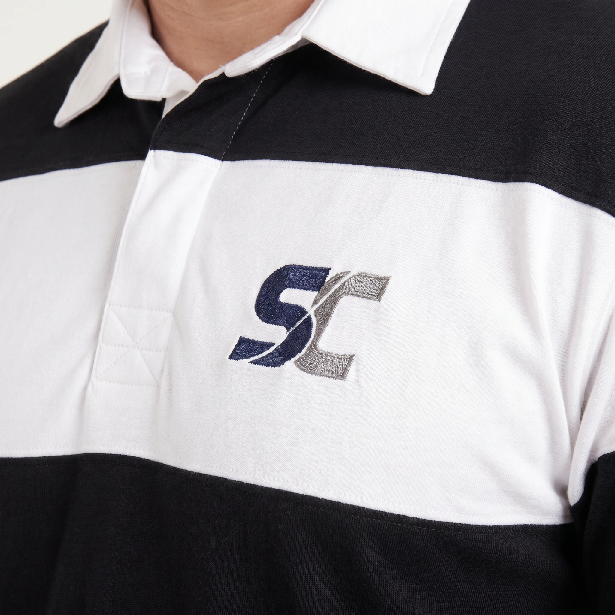 SC Long-Sleeve Rugby Top, Blue and White Stripe, ScrumClub