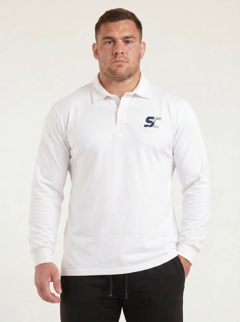 SC Long-Sleeve Rugby Top, White, ScrumClub